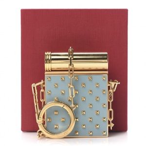 BNWT Valentino Rockstud Minaudiere Azzurro Charm Lipstick Holder Clutch